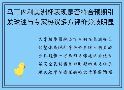 马丁内利美洲杯表现是否符合预期引发球迷与专家热议多方评价分歧明显